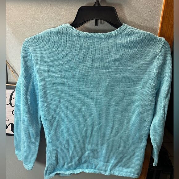 Talbots Petite Medium Mercerized Cotton Vneck Cardigan Size M Aqua Blue - Picture 4 of 5